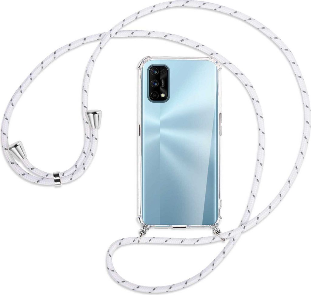 Handykette Backcover-Schutzhülle mit Band (Metall silberfarben) für Realme 7 Pro - weiß/grau