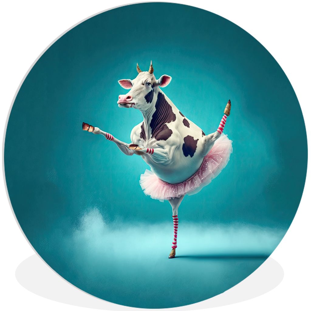 MuchoWow Rundes Wandbild - Runde Bilder Kuh - Ballett - Porträt - Blau - Tiere - Kind Ø 60 cm Kreis Wanddekoration Kunststoff - Wandkreis - Wan...