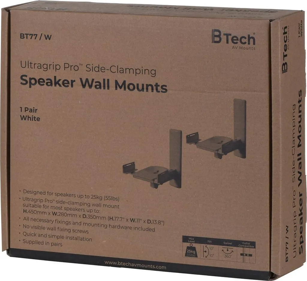 Support Mural Enceinte Home Cinéma B-TECH BT77 Blanc Orientable Haute Qualité - 12