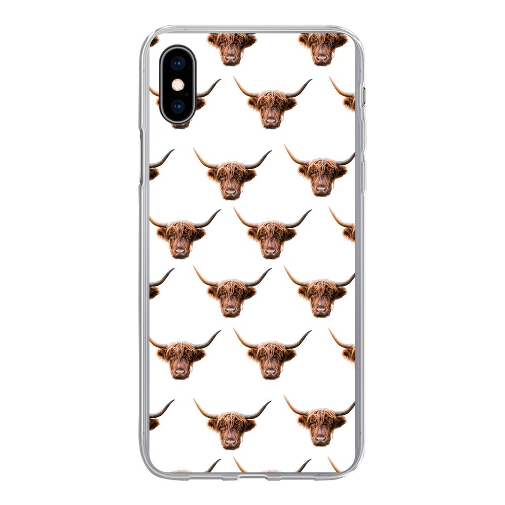 MuchoWow Handyhülle Schutzhülle Hülle für iPhone Xs Schottischer Highlander - Kuh - Muster Silikon Softcase Handy Hülle - Handytasche