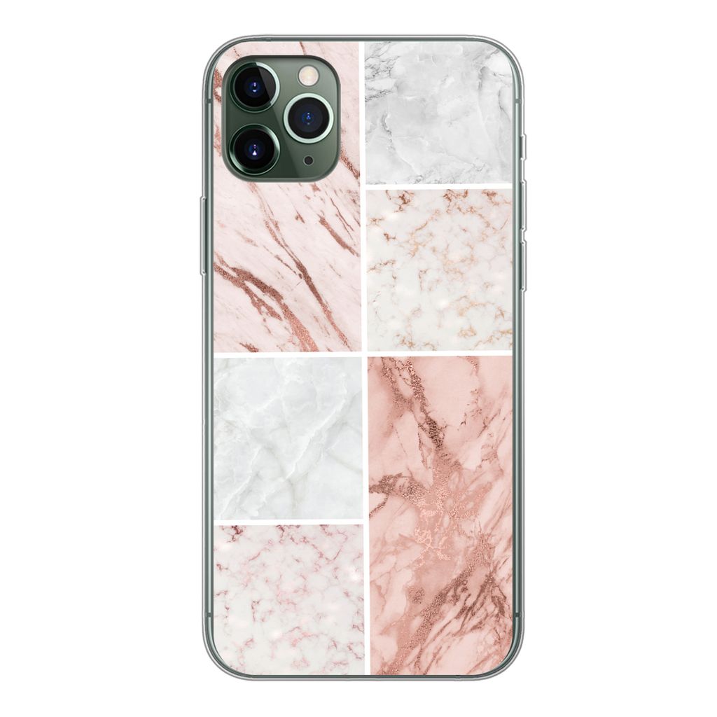 MuchoWow Handyhülle Schutzhülle Hülle für iPhone 11 Pro Max Marmor - Weiß - Rosa Silikon Softcase Handy Hülle - Schutz