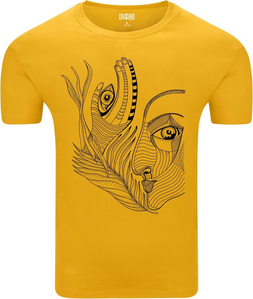 Diarbo Herren T-Shirt mit Abstraktem Druck Surreales Gesicht und Hand Gelb Gr.L