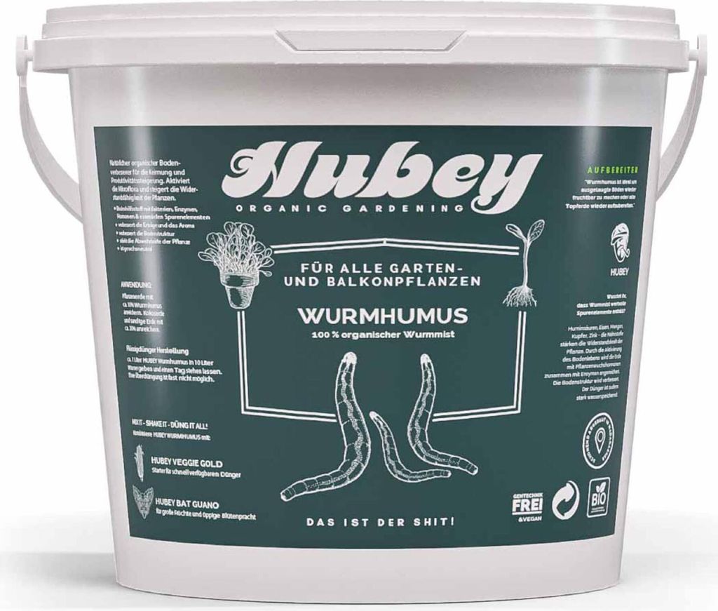 HUBEY Wurmhumus für Pflanzen (10 l) - Komposterde für Balkon u. Garten - Natürlicher Stickstoffdünger - Humus für Gartenerde - Dünger, Univer...