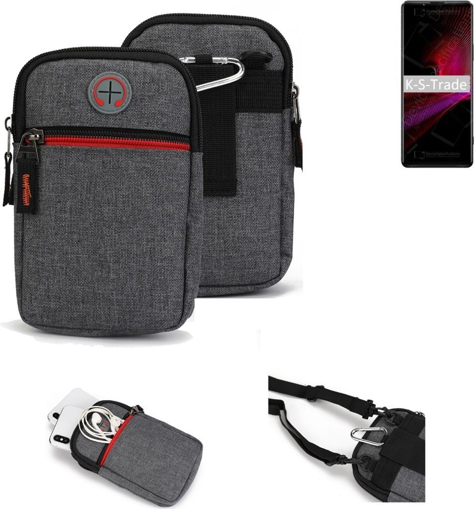 K-S-Trade Holster Gürteltasche kompatibel mit Sony Xperia 1 III Handy Tasche Schutz Hülle grau Zusatzfächer 1x