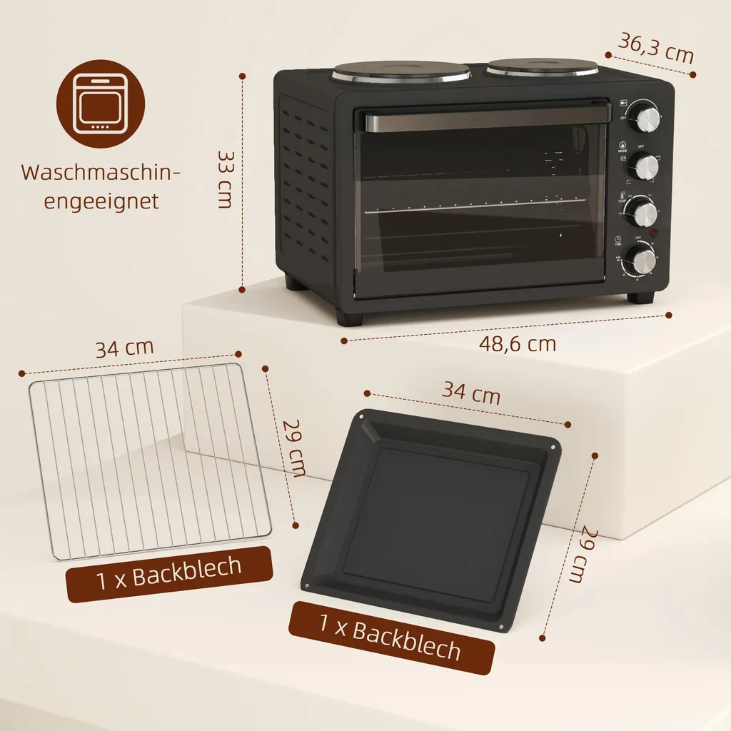 Petit Four Électrique de Cuisine 28L, Four d'Appoint 2600W Idéal Pizza
