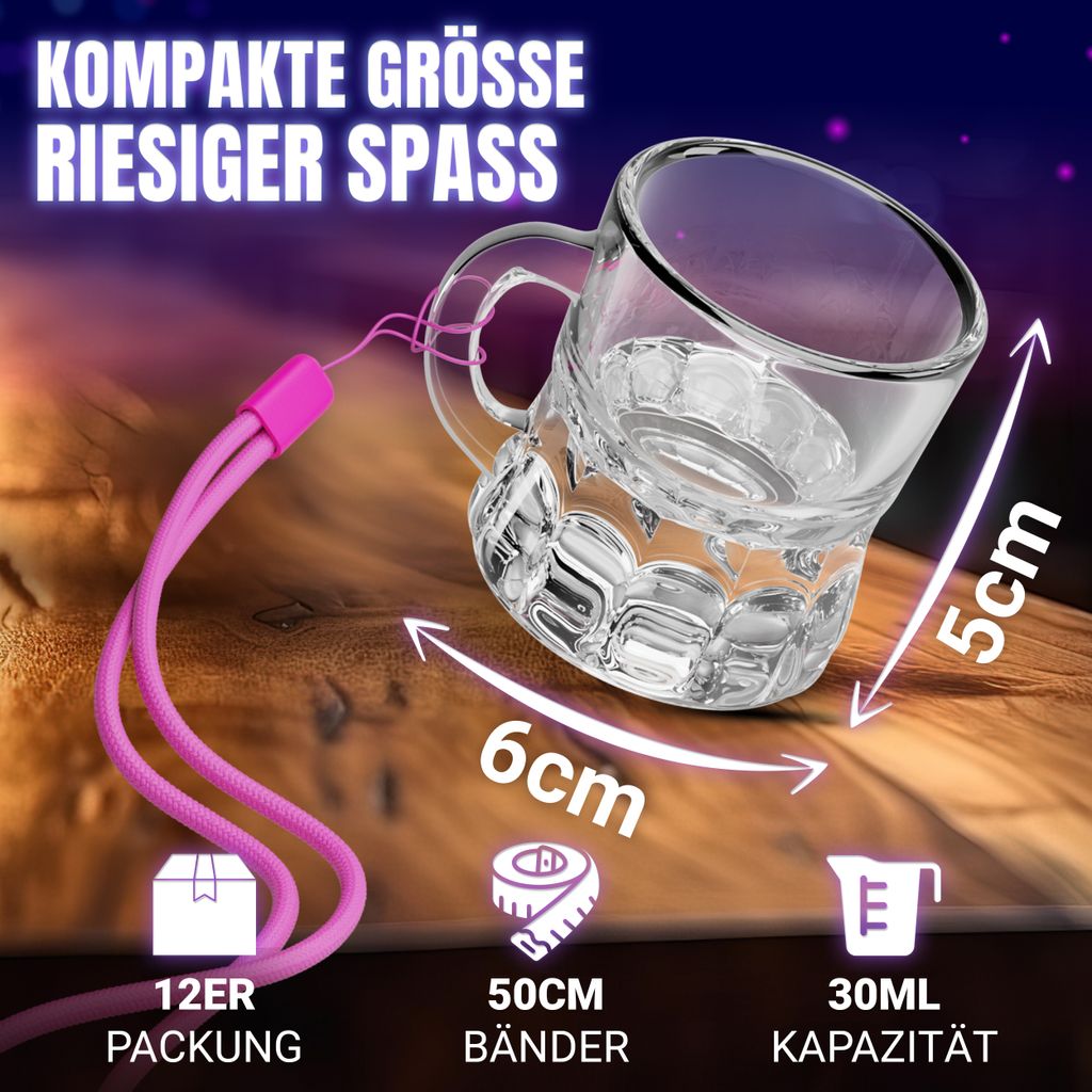 24x Schnapsglas Mit Halsband - 2cl Partygläser In Verschiedenen Farben Für JGA & Feiern