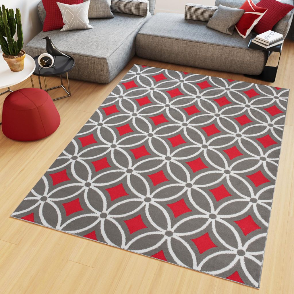 Tapiso Teppich MAYA Modern Creme Grau Rot Schlafzimmer 220 x 300 cm