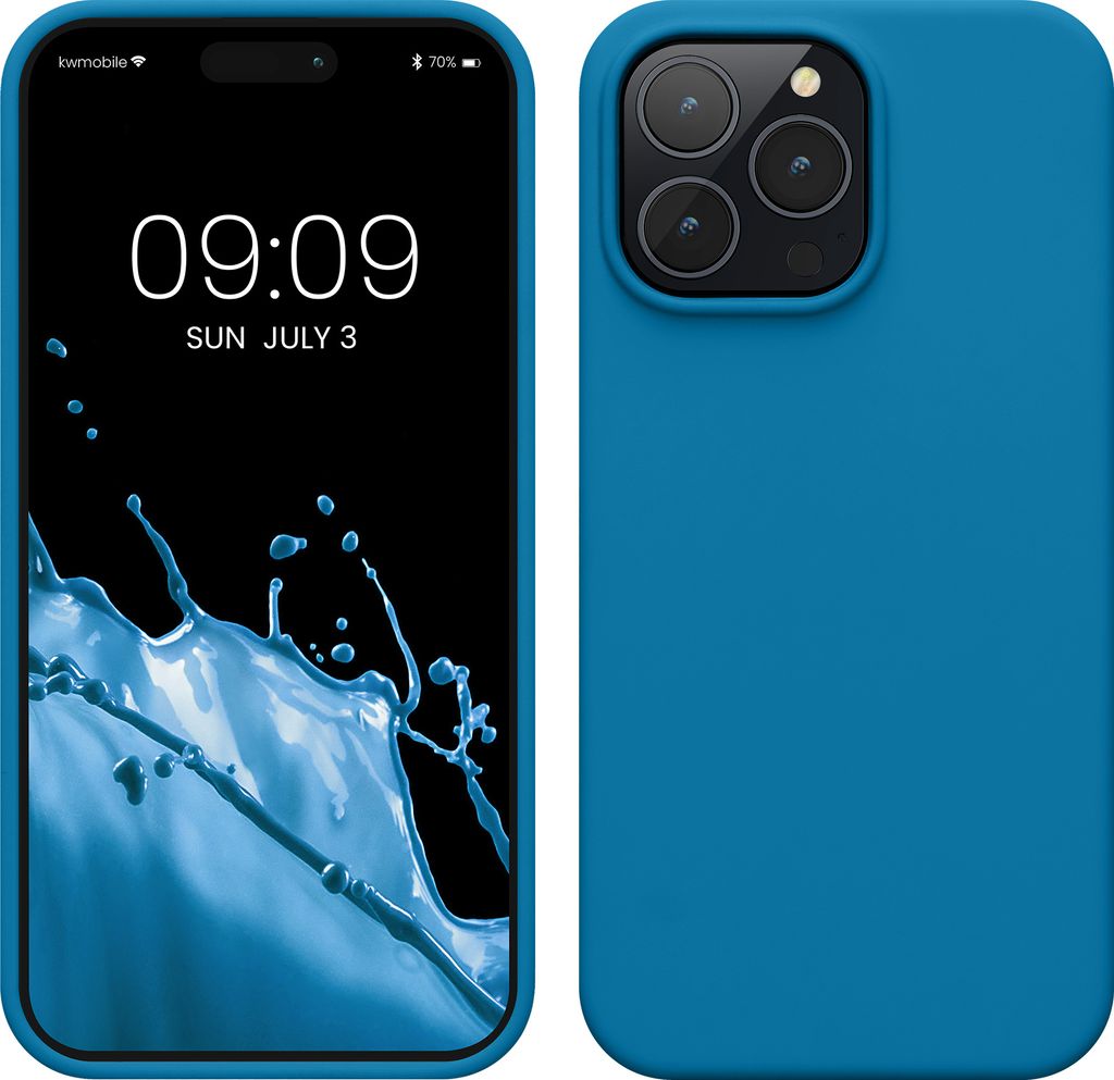 kwmobile Handyhülle für iPhone 14 Pro Max Hülle, für iPhone 14 Pro Max Case - Hülle Silikon - kabelloses Laden - Karibikblau