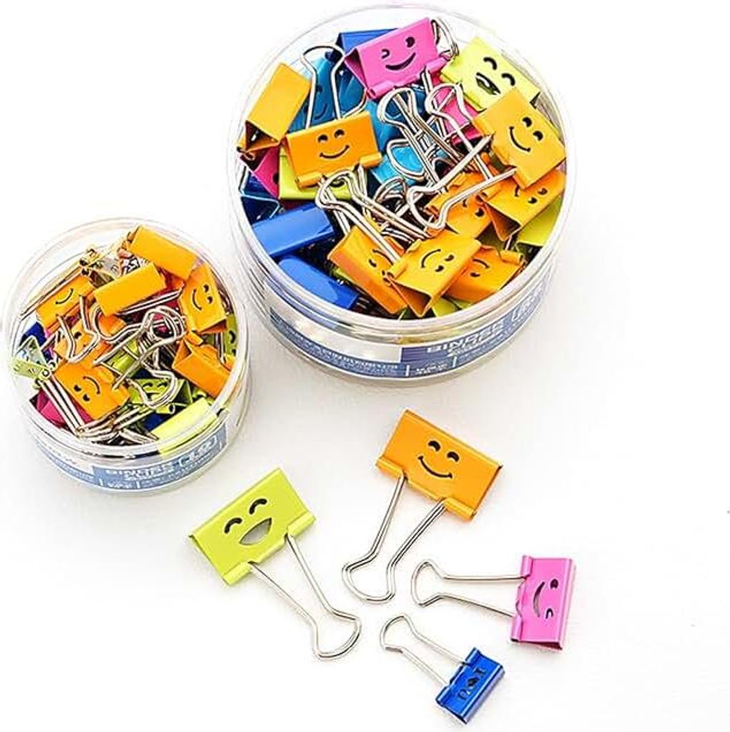 Foldback Klammern für Büro - 48 Pack farbige Binder Clips, mit niedlichem hohlem Smiley/Vielzweckklammern Papierklammern Zettelclips Sortiert fü...