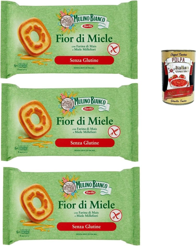3x Mulino Bianco Fiori di miele senza glutine Shortbread kekse biscuits Cookies mit Millefiori Honig, glutenfrei, gluten free 250 g + Italian gourm...