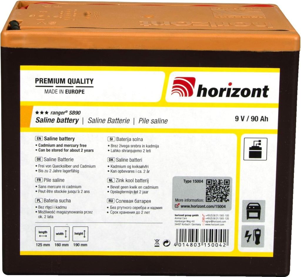 horizont Ranger SB90 Weidezaunbatterie 9 Volt, Zink Kohle Batterie 90 Ah, für Weidezaungeräte 9V, über gesamte Lebensdauer geringer Spannungsver...