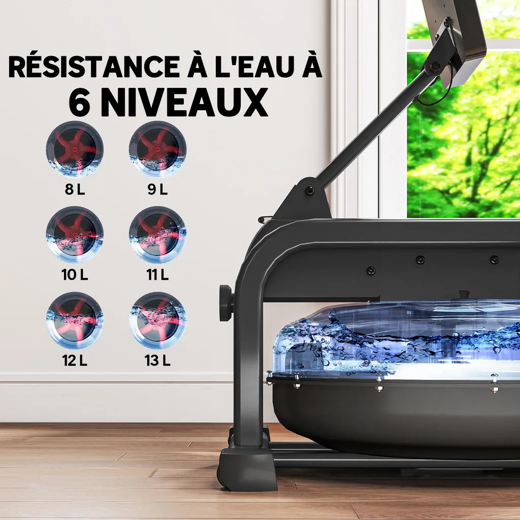 Rameur de musculation à résistance à eau avec Écran LCD SPORTNOW - 8