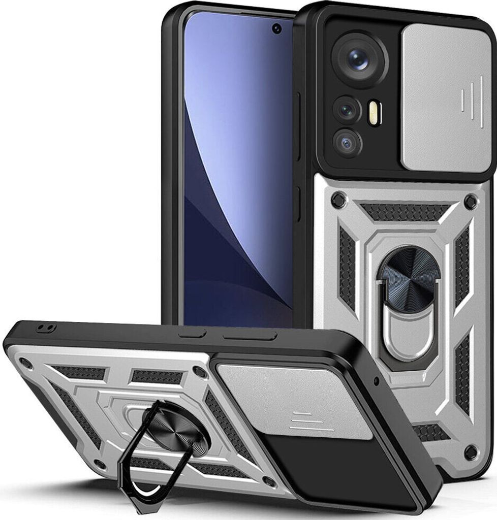 Xiaomi 12 Hülle mit Ring Ständer Halter Dia Kameraschutz TPU PC Schutzhülle für Xiaomi 12 / Xiaomi 12X Silber