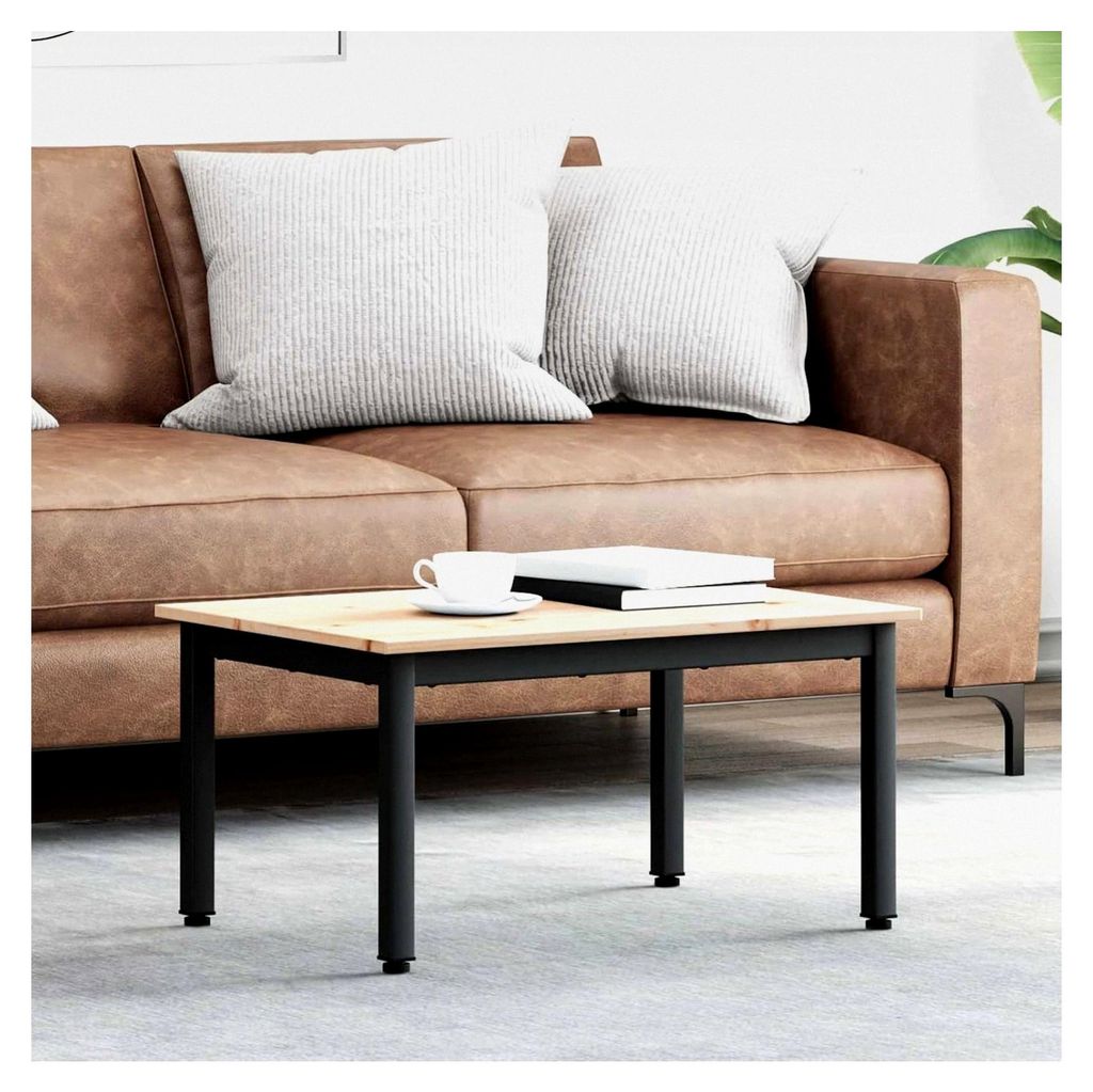 Couchtisch aus massivem Kiefernholz mit Metallbeinen - Design für Wohnzimmer und kleine Wohnungen - 70x50x36 cm - Natur Sofatisch, Wohnzimmertisch...