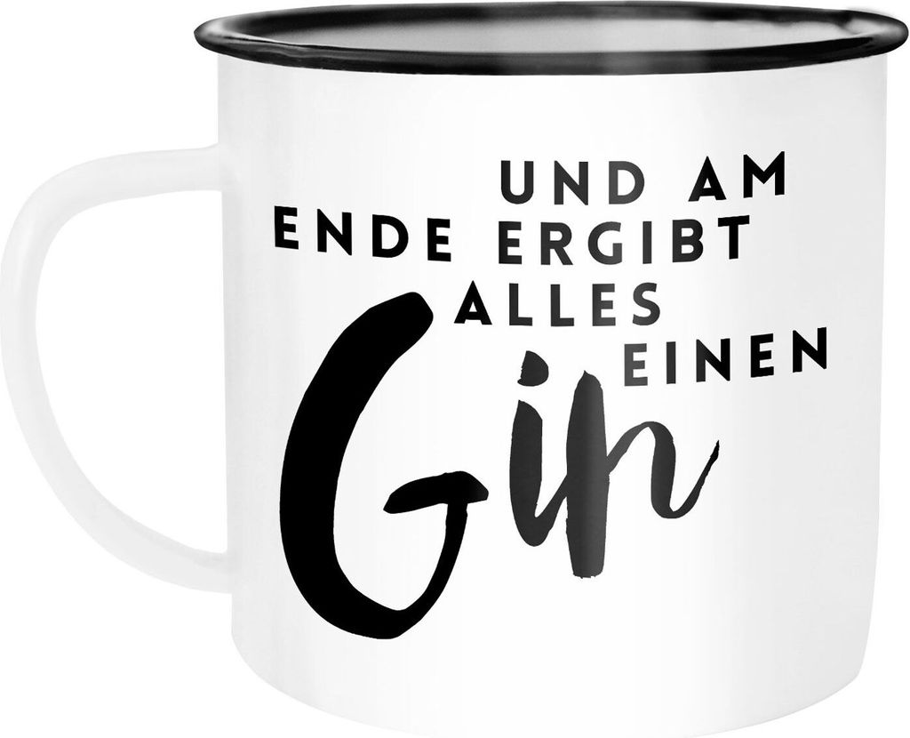 Emaille Tasse Becher Und am Ende ergibt alles einen Gin Spruch Wortspiel Kaffeetasse Moonworks weiß-schwarz unisize