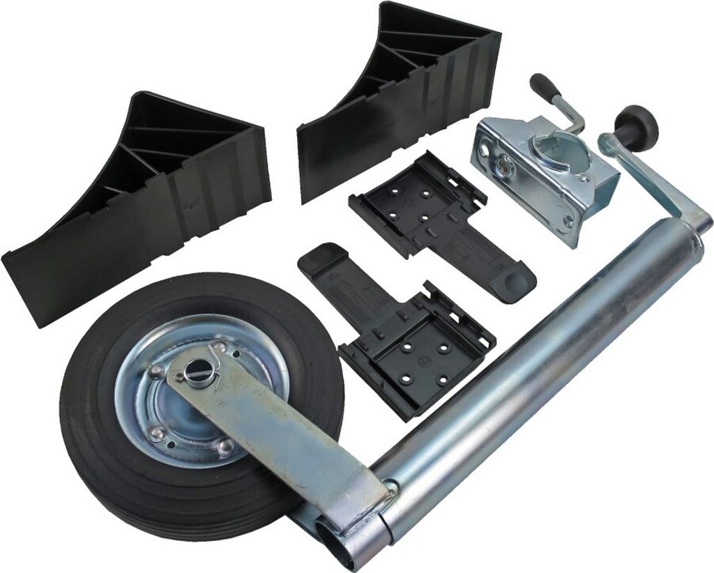 Stützrad Spar Set inkl. Klemmhalter und Unterlegkeile für PKW Anhänger