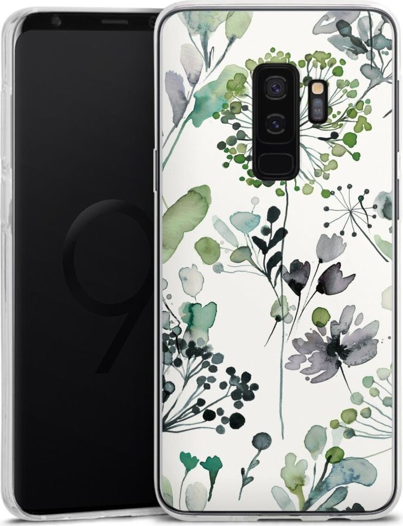 DeinDesign Handyhülle für Samsung Galaxy S9 Plus Duos Silikon Hülle Case Smartphone Schutzhülle Blumen Wasserfarbe Eukalyptus