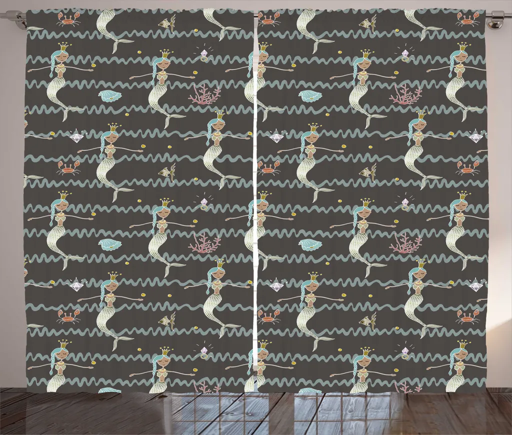 Paire de Rideaux de Salon Sirène Aquatique 280x225cm Style Campagne