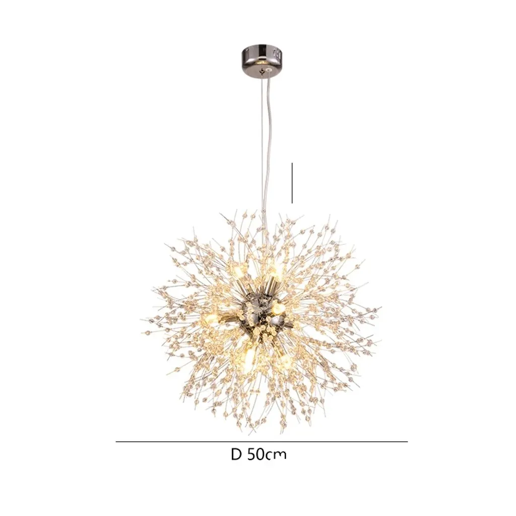 Lustre salon moderne en cristal pissenlit argenté pour salle à manger