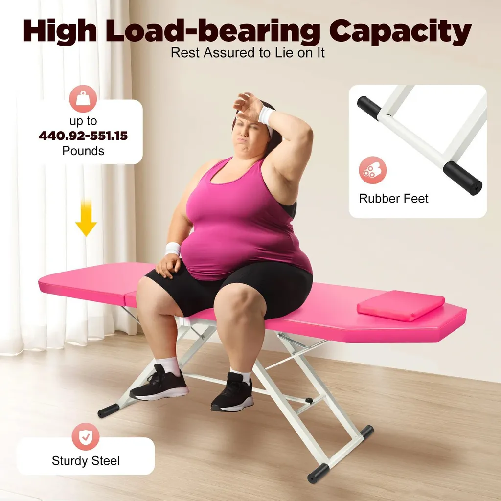 Table de massage pour soins à domicile pliable et réglable rose 182cm - 3