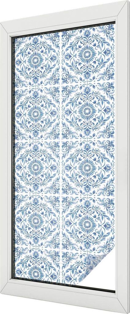 Buntglas Fensterfolie – 116x50 cm – Stained-Glass Design – blickdichte dekorative Sichtschutzfolie – selbstklebend, UV-Schutz – Blumensch...