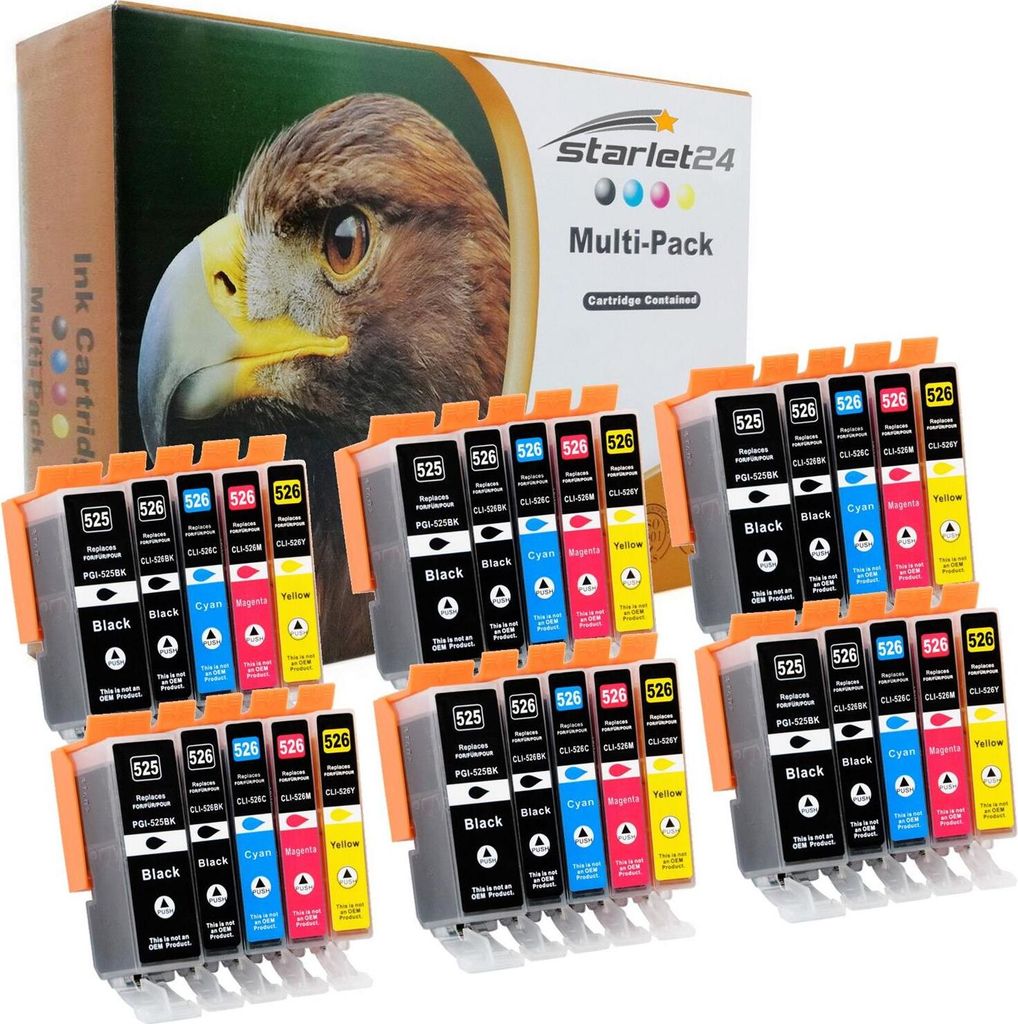 30x D&C Druckerpatronen ersetzt Canon PGI-525 CLI-526 kompatibel mit Pixma iP4800, iX6550, MG5100, MG6100, MG8120, MX710, MX880 und weiteren Modellen