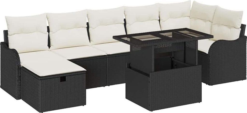 Garten-Sofa-Set mit Kissen 8 pcs Schwarz Poly Rattan