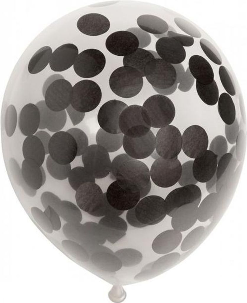 6 durchsichtige Luftballons mit Konfetti in Schwarz 30 cm