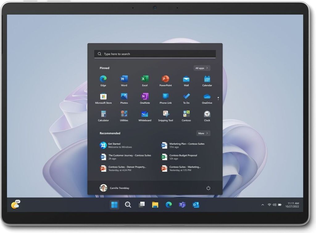 A Microsoft Surface Pro 9 tablet displaying the Windows 11 Pro operating system.