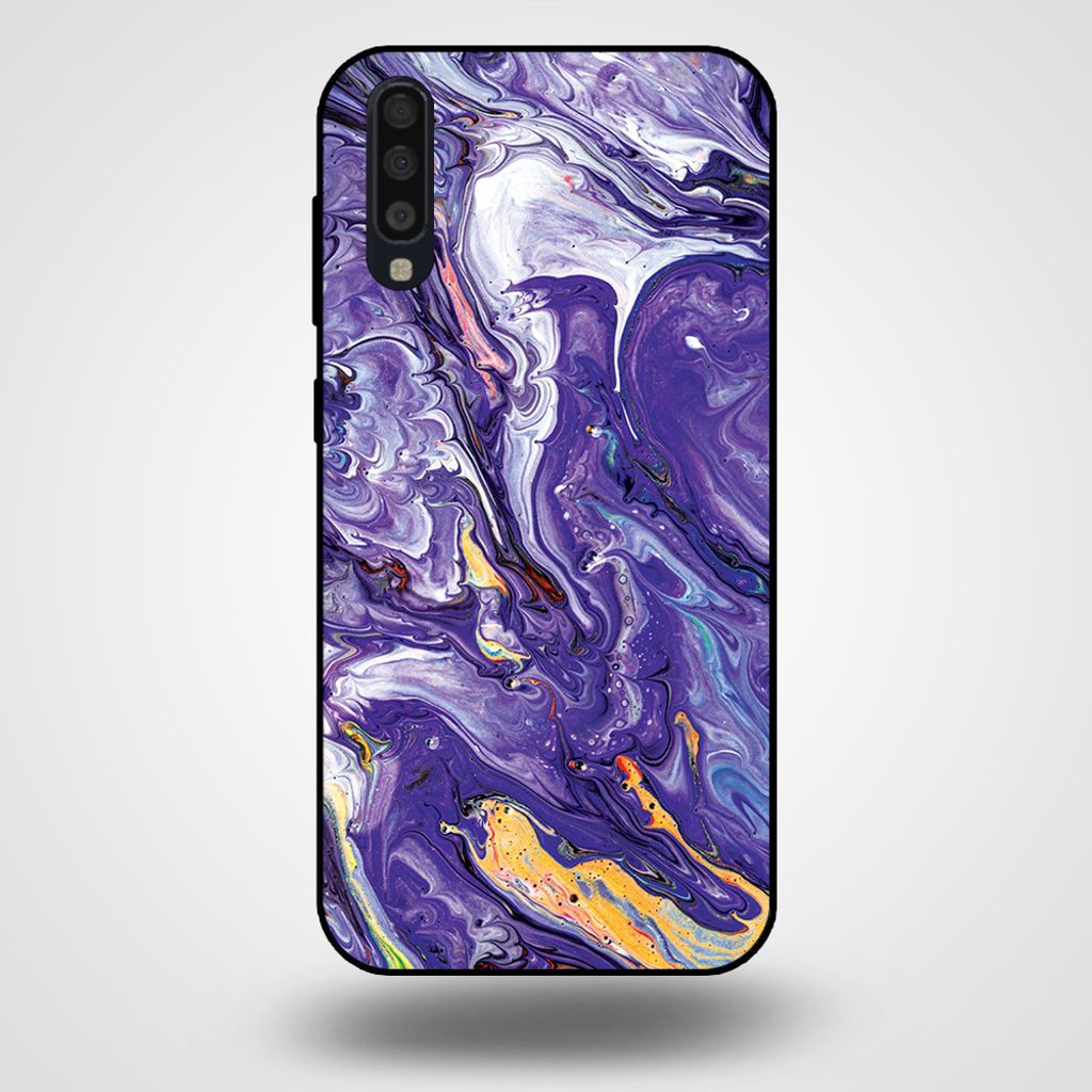 Smartphonica Handytasche für Samsung Galaxy A70 mit Marmordruck - TPU Rückseite Fall Marmor Design - Gold Lila
