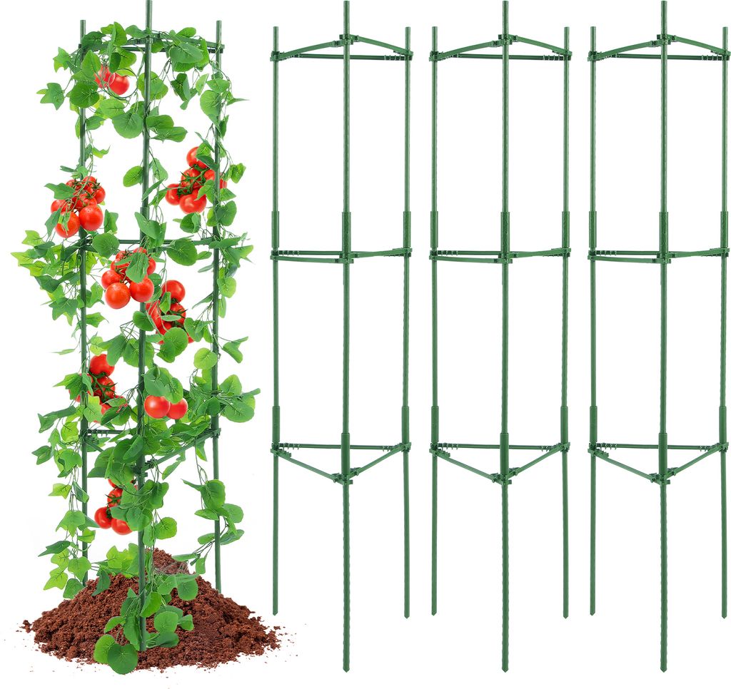 VEVOR 4er-Pack Tomatenkäfige für den Garten, 63 Zoll Tomaten-Spalier-Pflanzenpfahl-Unterstützung, stapelbarer hoher Pflanzenstützkäfig, für H...