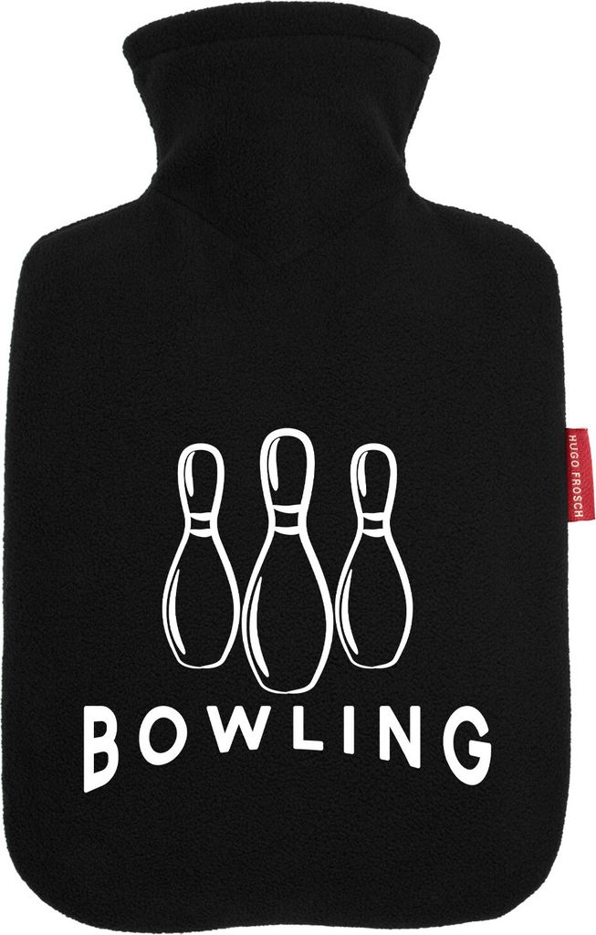 Huuraa Wärmflasche Bowling Pinns 1,8 Liter Black Classic Veloursbezug Bettflasche Geschenkidee