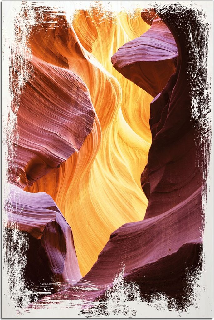 Kunstdrucke Wandbilder Holz in : Brillante Farben, Größe 60 x 90 cm Motiv Schlucht aus Sandstein in Arizona Antelope Canyon