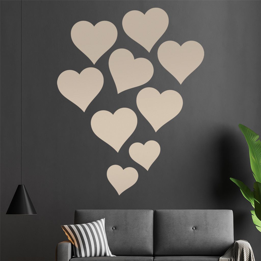 Herzen Wandtattoo in 6 Größen - Wandaufkleber Wall Sticker - Dekoration, Küche, Wohnzimmer, Schlafzimmer, Badezimmer