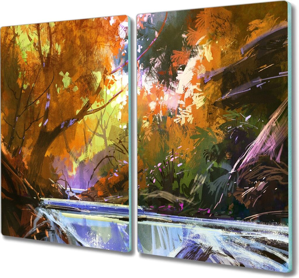 Coloray Hackbrett Kochplattenabdeckung Herdabdeckplatte 2x30x52 cm Schneidebrett Küchenbrett - River Forest Natur