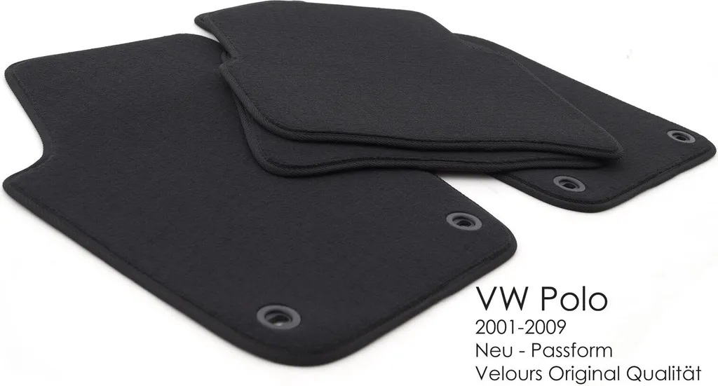 Tappetini adatti per VW Polo 9N 9N3 Tappetini in moquette per auto Premium velours 4 pezzi neri