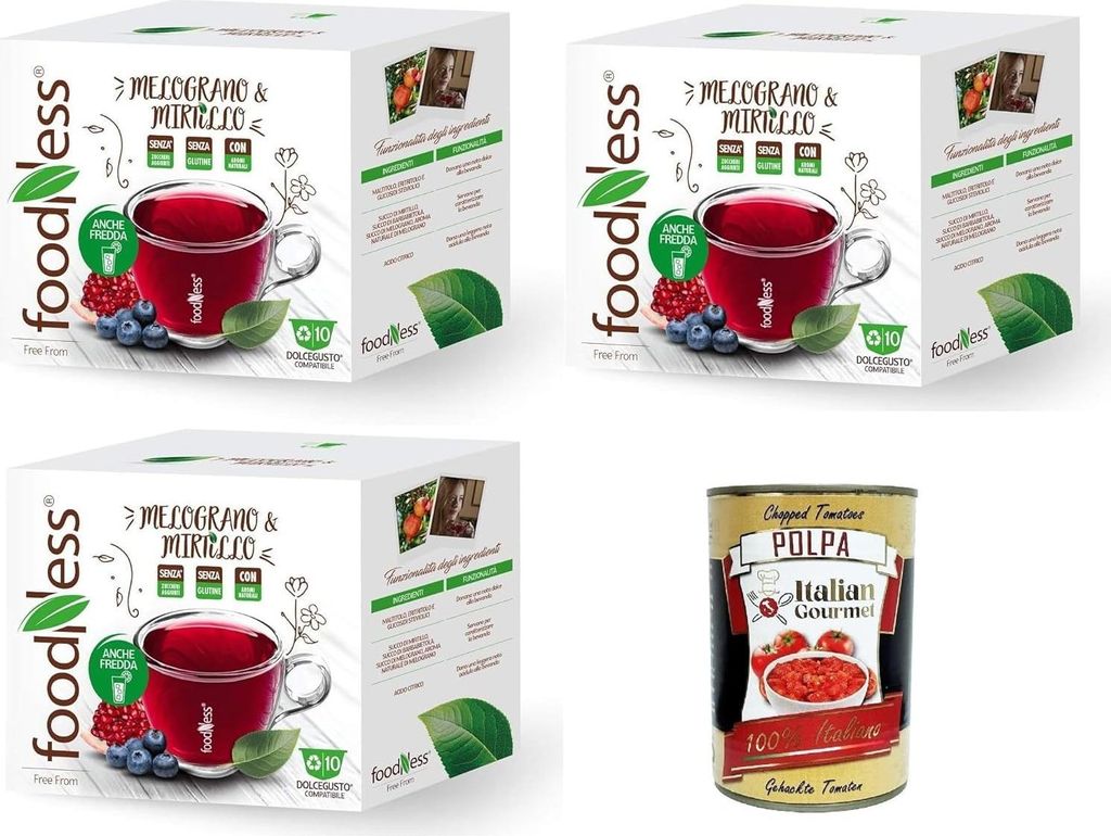 Foodness Melograno & Mirtillo Granatapfel und Blaubeere 3x10 Kapseln – Dolce Gusto Kompatibel, Ohne Zucker & Gluten, Reich an Antioxidantien + It...
