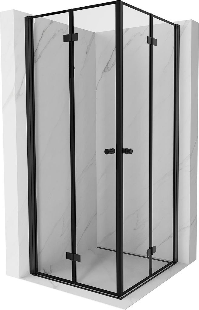 Mexen Mist-F Duo faltbare Duschkabine 75 x 75 cm, schwarzer Rahmen, schwarz - 8A6-075L-075P-70-70
