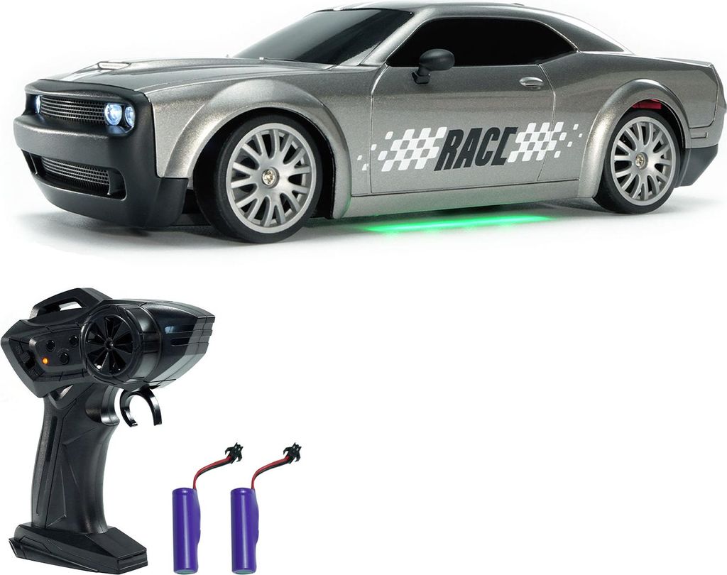 Ferngesteuertes Drift-Auto, 1:20, 4WD, elektrisches Spielzeugauto, 2,4G, wiederaufladbares RCAuto mit Lichtern,Geschenke fuer Kinder,2 Batterie,Silber