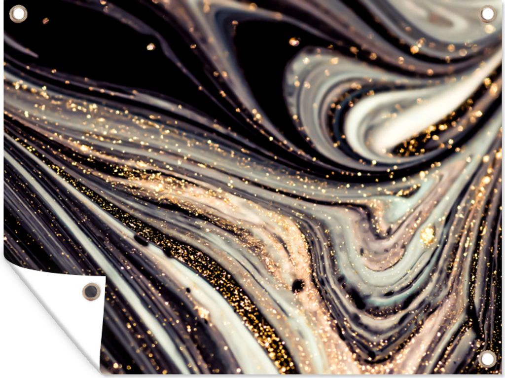 MuchoWow 40x30 cm Outdoor-Poster Gartendeko Sichtschutz Garten Poster für den Garten Marmoroptik - Schwarz - Gold - Weiß - Glitter - Marmor