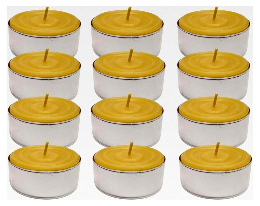 Handgefertigte Teelichter aus Bienenwachs - 12 Stück - 100% reines Bienenwachs - Natürlich duftend - 35 x 20 mm - mit Aluhülle - Eigene Imkerei