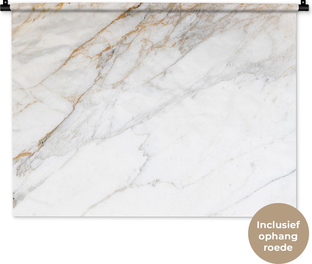 MuchoWow Wandteppich Wandbehang Marmor - Stein - Weiß - Gold - Marmoroptik - Stein - Luxus 90x67.5 cm Tapisserie Dekoration Wandtuch - Fototeppi...