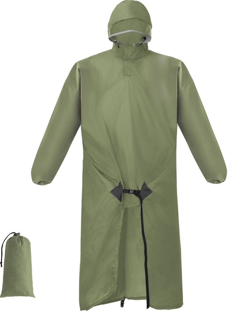 Regenponcho mit Kapuze fuer Erwachsene, leichter wasserdichter Regenmantel mit aermeln zum Wandern, Camping, Rucksackreisen