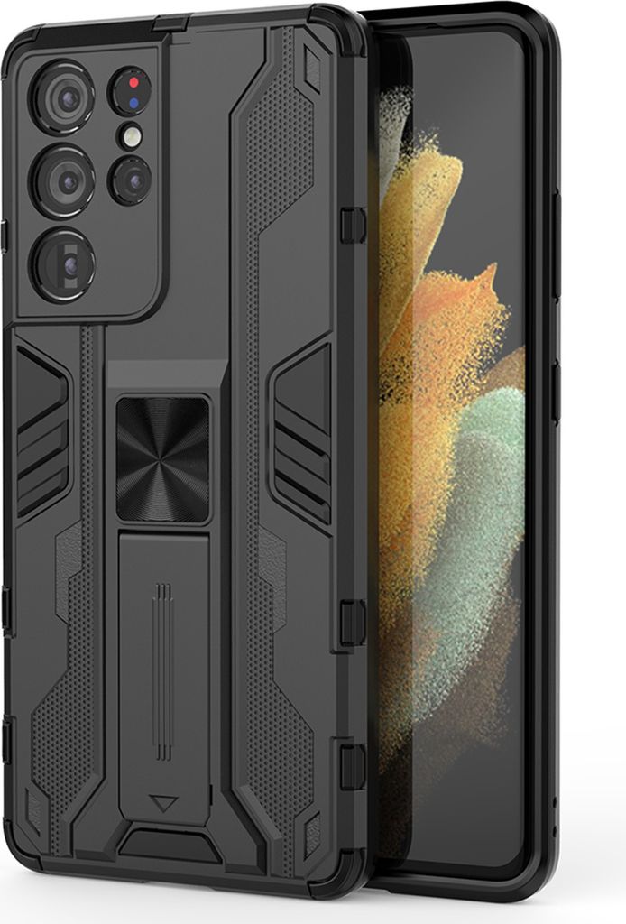 Galaxy S21 Ultra 5G Hülle, Dual Layer PC TPU Bumper Stoßfest Ständer Schutzhülle für Samsung Galaxy S21 Ultra 5G Schwarz