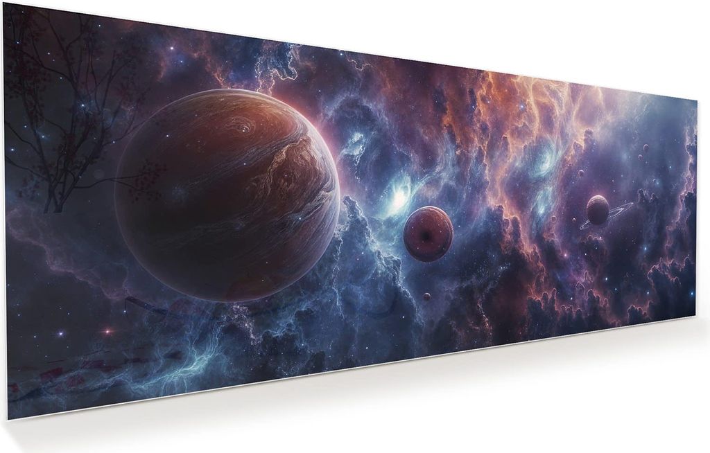 Glasbild 125x50cm in XXL für Wohnzimmer, Schlafzimmer Motiv Galaktische Welten
