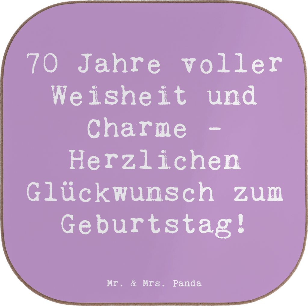 Mr. & Mrs. Panda Untersetzer für Gläser Spruch 70. Geburtstag - Lavendeltraum - Geschenk, Tischuntersetzer, Glückwunsch, Happy Birthday, Coaster...