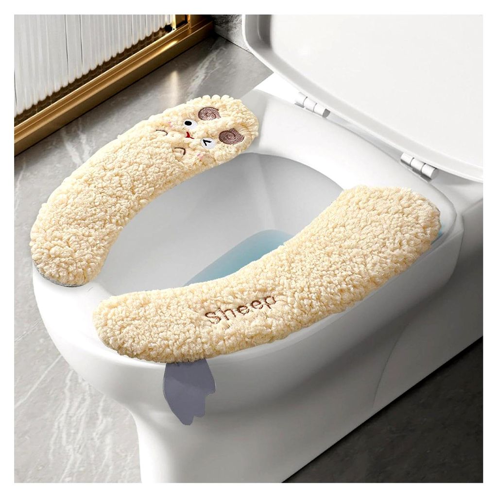 Weicher Toilettensitzbezug, 3 Paar, niedliches Lamm, warm, waschbar, Toilettenzubehör für das Badezimmer