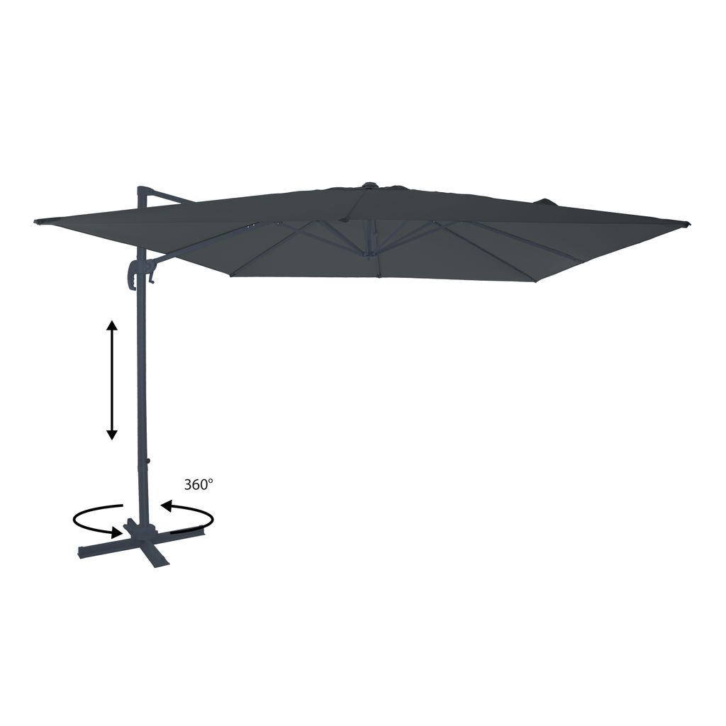 AXI Nima Ampelschirm Rechteckig 300 x 300 cm in Anthrazit / Grau | Sonnenschirm für Garten / Terrasse mit Aluminium Rahmen | Inkl. Kreuzfuß &