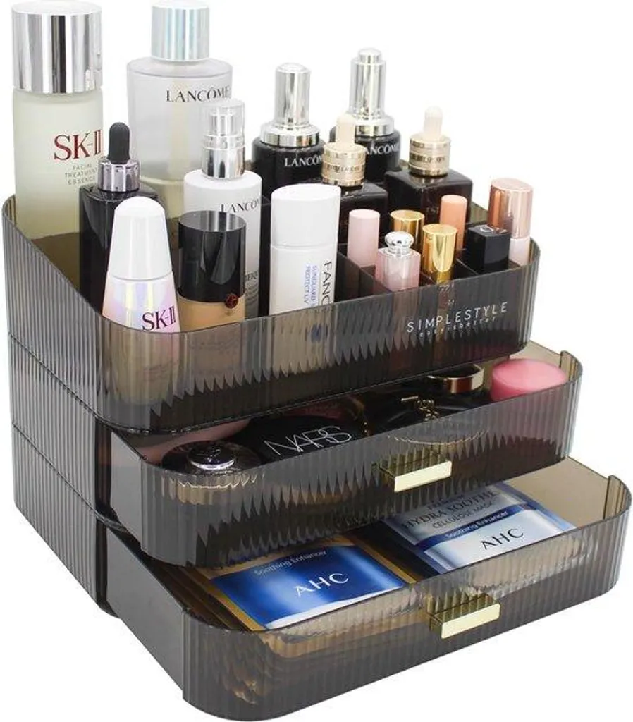Meuble de rangement maquillage 2 tiroirs noir grand modèle salle de bain