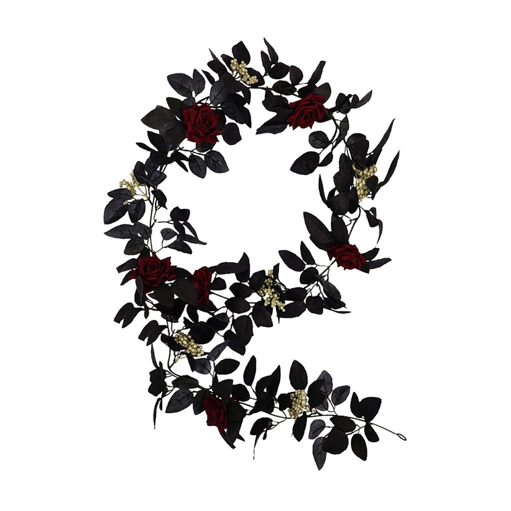 Künstliche Rose Rebe,Schwarze Blume Girlande,Künstliche Rebe,Halloween künstliche hängende Rebe,Dekorative Rose Rebe